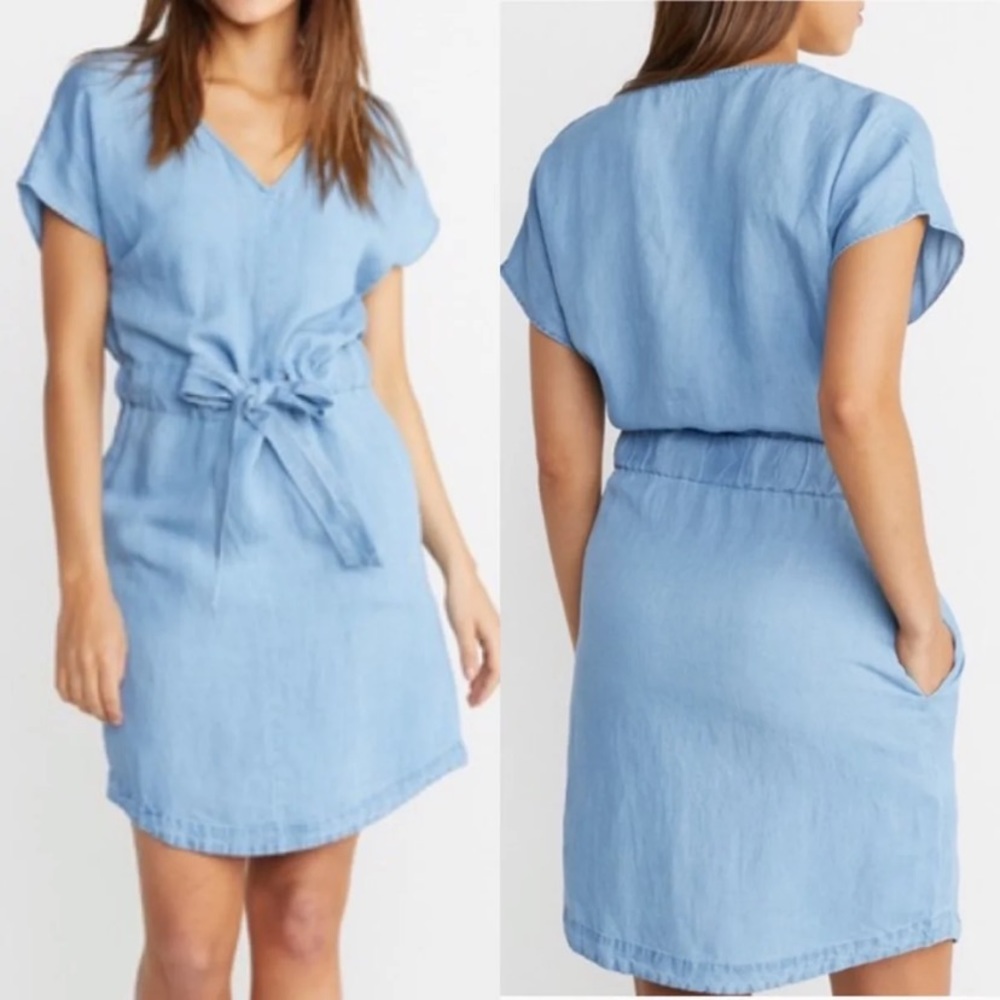 MARINE LAYER Bella Dress in Light Blue Chambray S